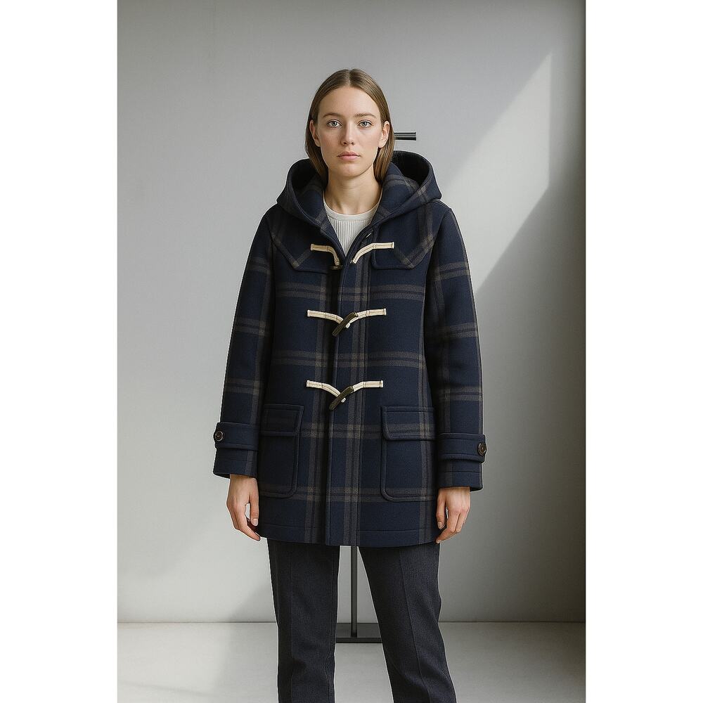 Manuel Ritz-Giaccone/Heavy Jacket Toggle Duffle Coat IT50/US40 Navy Plaid Hooded